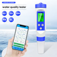 แบบพกพา 5 in 1 PH / TDS / EC / ORP / ความเค็ม / S. G / อุณหภูมิ LCD Backlight Blue Tooth Meter เครื่องทดสอบคุณภาพน้ําสําหรับน้ําดื่มพิพิธภัณฑ์สัตว์น้ํา PH Meter