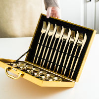 24PCS Golden Cutlery Golden Fork Cutlery Set Stainless Steel Luxury Camping Tableware For Kitchen Dinnerware Dishwasher Safe