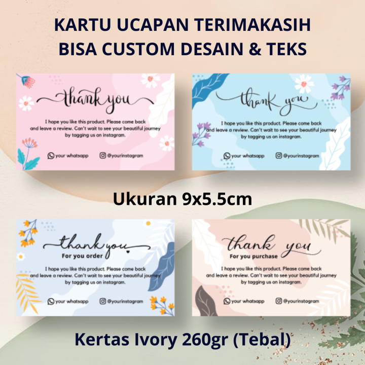 Isi 100pcs Custom Kartu Ucapan Terima Kasih Thanks Card Thank You Card Olshop Kartu 0444