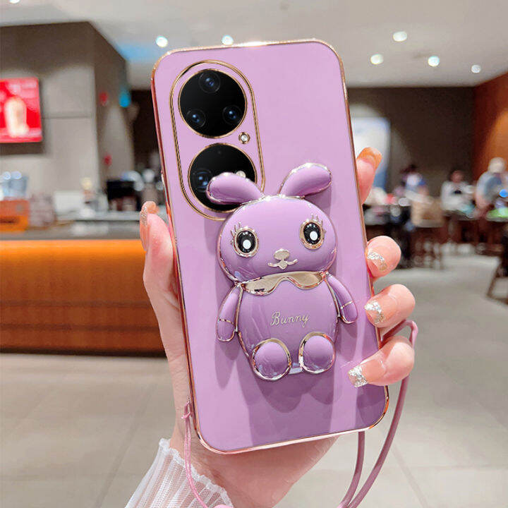 ybd-เคสกระต่ายน่ารักสำหรับ-huawei-p20-p30-p40-p50-pro-เคสโทรศัพท์โปรการ์ตูนฟรีสายคล้องเคสซิลิโคนแบบนิ่มแบบสามมิติ