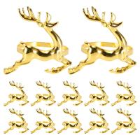 12Pcs Christmas Elk Deer Napkin Rings Gold Alloy Napkin Buckle Napkin Ring Holder Hotel Restaurant Wedding Party Dinner Table Decoration