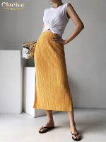 Clacive Casual Loose Yellow WomenS Skirt Summer High Waisted Office Long Skirts Fashion Pleated Skirt Female Clothing