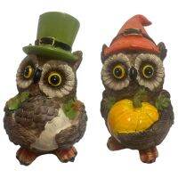 Pine Cone Owl Statue Resin Crafts Cute Standing Owl Decor with Hat Mini Creative Gift for Friends Kids