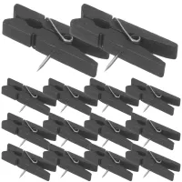 50 Pcs Thumbtack Clip Decorative Wood Clips ThumbWooden Thumb Wood Clothespins Push Pin Photo Black Wooden Pushpins Clothes Pegs Clips Pins Tacks