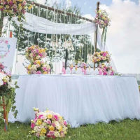 280x76cm Pink Table Skirt Wedding Party White Tutu Tulle Tableware Cloth Baby Shower Birthday Party Table Skirt Home Decor 190cm