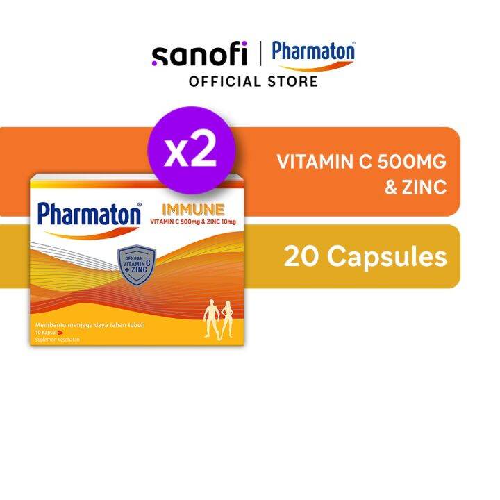Pharmaton Immune 20s Vitamin C 500mg + Zinc Bantu Jaga Daya Tahan