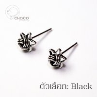 (S925) ต่างหูดาวเงินแท้ ต่างหูตะกร้อ ET82 Sterling Silver Star Stud Earrings Black 6 mm