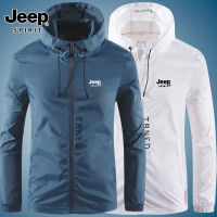 JEEP SPIRIT เดินป่ากลางแจ้งเสื้อกันฝนน้ำหนักเบา,แจ็คเก็ตลำลองผู้ชายมีฮู้ดกันน้ำฤดูใบไม้ร่วง