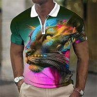 MenS Zip Polo Waffle Polo Shirt Animal Leopard Graphic Prints Turndown Street Short Sleeves Hawaiian 2023 Fashion Zip Clothing