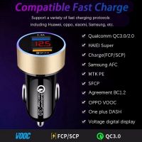 cod ready stock qc 3 . 0+2 . 4 a dual usb อะแดปเตอร์ชาร์จในรถยนต์จอแสดงผล lcd 12-24v