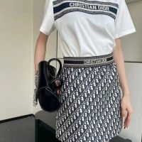 【Original Label】White Printed Short Sleeved T-shirt Set for Womens Summer New Jacquard Full Print Fashion Short Skirt Two-piece Set for Womens Clothing