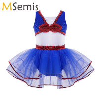 Navy Girls SHINY Tutu ชุดเจ้าหญิงคอสเพลย์เครื่องแต่งกายคริสต์มาสฮาโลวีนชุด leotard บัลเล่ต์ Bow beaded Dance Clothes