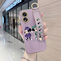 เคสใส่โทรศัพท์สำหรับ OPPO A18 A38 (มีสายรัดข้อมือ) ขอบสี่เหลี่ยมนุ่ม Minie Mouse เคสชุบเคสโทรศัพท์หรูหราชุบเคสโทรศัพท์นิ่ม