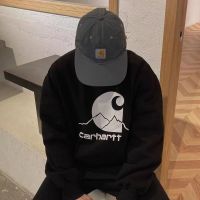 Carhartt ฤดูใบไม้ร่วงและฤดูหนาวเสื้อสวมหัวคู่รักสำหรับเสื้อขนแกะพิมพ์ลายคอกลมของผู้ชาย