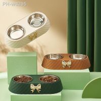 Pet Supplies New Bow-tie Cat Food Bowl PP Cat Bowl Stainless Steel Double Bowl Pet Bowl Dog Bowl Pet Accessories