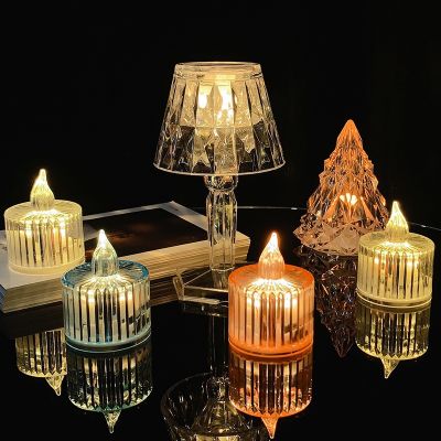 Transparent LED Candles Flameless Tealight Battery Powered Simulation Glass Crystal LED Candles for Festival Party Home Decors
