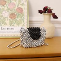 Silvery Bead Handmade Bag Summer Handbags For Women Fashion Mini Crossbody Phone Bag Luxury Pearl Evening Clutch Bag Purse Lady