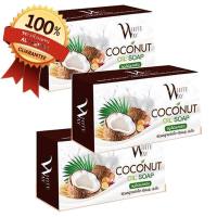 White Way coconut soap สบู่ไวท์เวย์ ใช้ทุกเช้า ช่วยให้หน้าใส ลดสิวเสี้ยนได้ดี 100g. 3 ก้อน