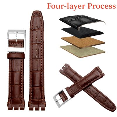 Genuine Leather Strap For Swatch Watchband 17mm 19mm Sweatproof Bracelet Belt with Steel Stainless Clasps Men Watch Accessories
