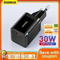 2023ฆ่าเชื้อ☏Baseus Pengisi Daya แท็บเล็ต USB Cepat GaN iPhone 14 13 11 30W GaN Tipe C PD3.0 QC3.0 PPS