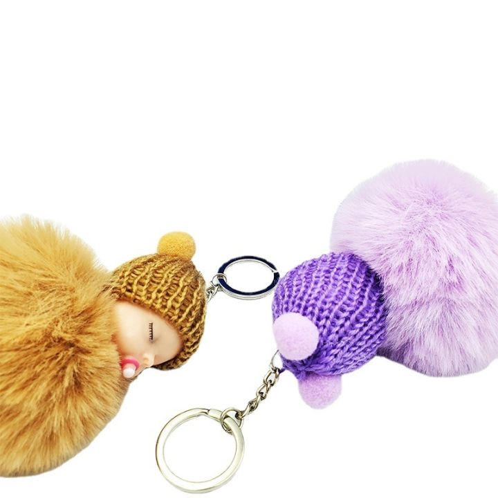 cc-sleeping-baby-fluffy-pompom-hanging-pendant-keychain-keychai