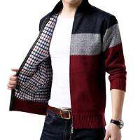 Spring Winter New Mens Cardigan Single-Breasted Fashion Knit Plus Size Sweater Stitching Colorblock Stand Collar Coats Jackets