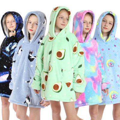 Winter Family Matching Hoodie Mother Kids Plush Fleece Blanket Thermal Clothing Girl Oversized Homewear Pajamas Casual Outfits