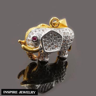 Inspire Jewelry ,จี้ช้างฝั่งเพชร CZ ตัวเรือนทองแท้ 24K ตาทับทิม งานจิวเวลรี่ งดงาม พร้อมกล่องทอง ให้โชคลาภเสริมอำนาจวาสนา แก้ชง