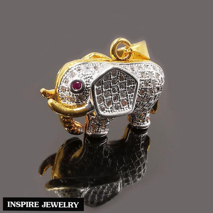 inspire-jewelry-จี้ช้างฝั่งเพชร-cz-ตัวเรือนทองแท้-24k-ตาทับทิม-งานจิวเวลรี่-งดงาม-พร้อมกล่องทอง-ให้โชคลาภเสริมอำนาจวาสนา-แก้ชง