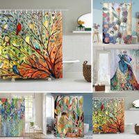 Baltan HOME LY1 Product Bathroom Curtain Oil Painting Bird and Tree Art Abstract Painting Shower Curtain Curtain Hanging Curtain