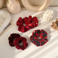Scrunchies ผมสีแดง Scrunchies แหวนผมนุ่มสาว Headwear เชือกผมสีทึบฤดูใบไม้ร่วงฤดูหนาว