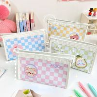 Gonuwgl กระเป๋าเครื่องสำอาง,กระเป๋าเครื่องสำอาง Pouch Pensil ความจุขนาดใหญ่ลายตารางหมากรุกเครื่องเขียนนักเรียนน่ารักกันน้ำกระเป๋าใส่ของตั้งโต๊ะ