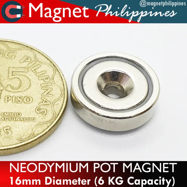 N52 Neodymium ROUND POT Magnet 16mm Diameter Magnetic Pot Magazine ...