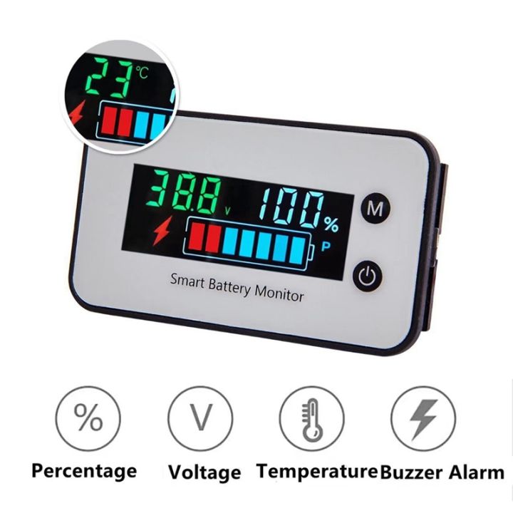 ipx7-waterproof-battery-monitor-7-100v-battery-capacity-tester-meter-with-buzzer-alarm-temperature