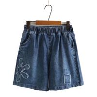 【มีไซส์ใหญ่】Plus Size XL-4XL Womens Elastic Waist Summer Blue Shorts Casual Floral Embroidery Denim Shorts