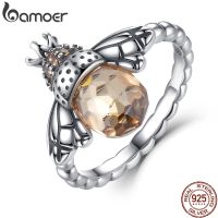 BAMOER 100 Authentic 925 Sterling Silver Orange Wing Animal Bee Finger Ring for Woman Sterling Silver Jewelry Christmas SCR025