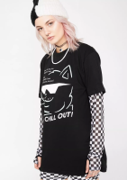 RIPNDIP เสื้อยืดคู่แขนสั้น,เสื้อยืดคู่นิ้วกลางแมวแมวชายและหญิง