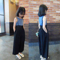 New Casual Sling Wide-leg Pants + Vest Two-piece Set Summer Sleeveless Little Girl Clothes Solid Girls Boutique Outfits 3-8Y
