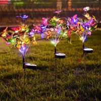 1/2PCS Garden Lights Solar Simulation Flower Butterfly Lawn Light Ground Plug Lamp Waterproof Lawn Light Holiday Decoration Power Points  Switches Sav