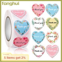 Fanghui สติกเกอร์ขอบคุณหัวใจม้วน500ชิ้นดอกไม้ดีคอลตกแต่งสติกเกอร์