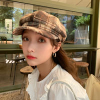 Foux Newsboy Caps Women Autumn Winter Retro Plaid Striped Adjustable Rope Octagonal Baker Boy Painter Hat Japanese Style New