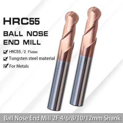 Augusttools HRC55 Ball Nose End Mill คาร์ไบด์ 2 ขลุ่ยเราเตอร์บิต Cnc Milling Cutter แกะสลักเครื่องมือตัด 4/6/8/10/12mm Shank