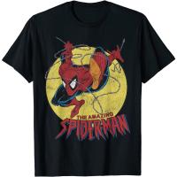 เสื้อแฟชั่น เสื้อยืด ผ้าฝ้ายแท้ ระบายอากาศได้ดี พิมพ์ลายโลโก้ Marvel The Amazing Spider-Man สไตล์วินเทจ คุณภาพสูง