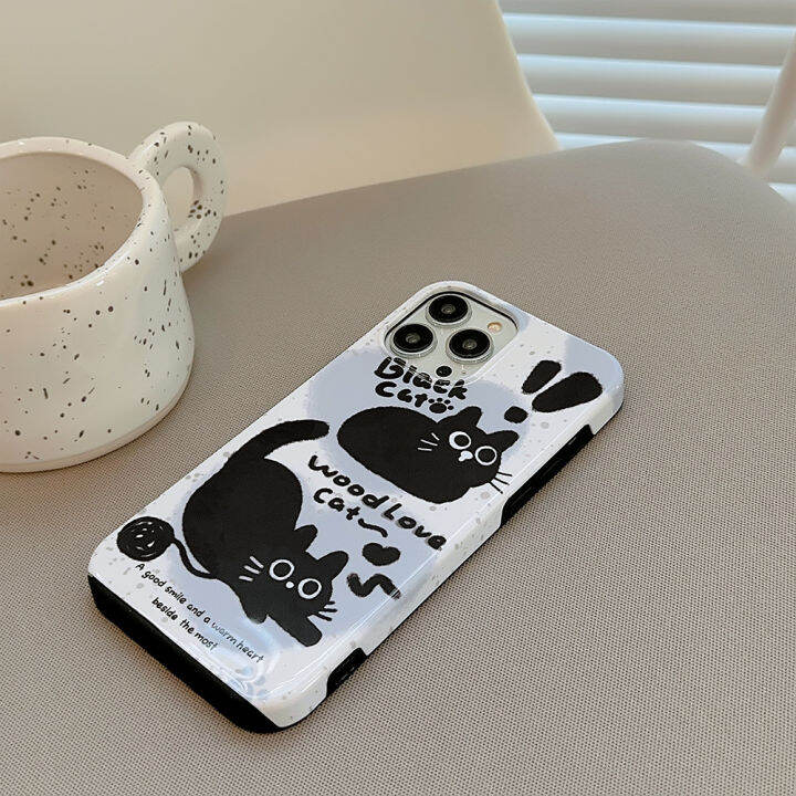 rlucky-2-in-1เคสมือถือลายแมวดำสไตล์เกาหลีสำหรับ-iphone-14-13-12-11-pro-max-เคสโทรศัพท์มือถือคลุมทั้งหมดตัวปกป้องกล้องถ่ายรูป-ins-เคสน่ารักสำหรับเด็กผู้หญิง