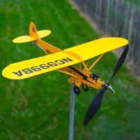 3D r J3 Cub Wind Spinner เครื่องบินโลหะเครื่องบินสภาพอากาศ Vane หลังคากลางแจ้ง Wind Direction Indicator WeatherVane Garden Decorati