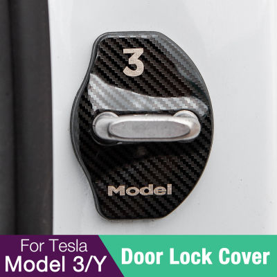 Model3 Y Car Door Lock Buckle Cover For Tesla Model 3  Accessories Tesla Model Three Carbon Fiber Stainless Steel