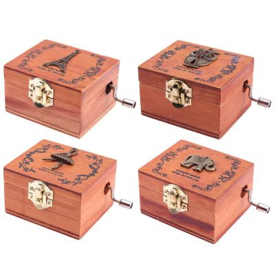 City of Sky Vintage Carved Exquisite Retro Wooden Hand Crank Music Box