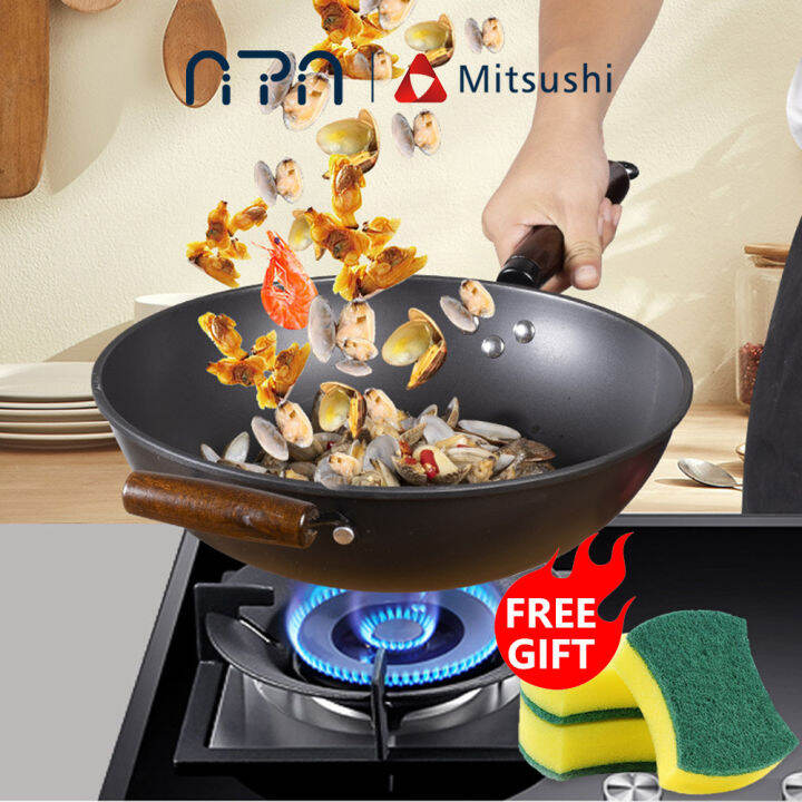 Nipiin 3034CM Non Stick Frying Pan Cast Iron Wok Stir Fry Pan With