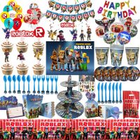 Robloxen Game Theme Boy Birthday Party Decoration Disposable Tableware Paper cup Napkins Toys Balloons For Kild 39;s Party Supplies