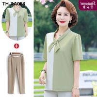 Mothers summer chiffon shirt foreign style short-sleeved top 40 years old and 50 middle-aged and elderly womens summer small shirt temperament age-reducing suit